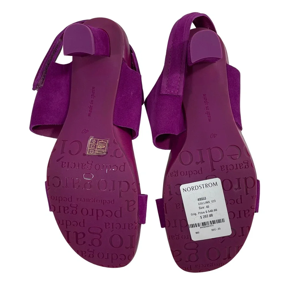 NWT Pedro Garcia Collins Purple Suede Slingback Block Heel Sandals Size 40 US 10